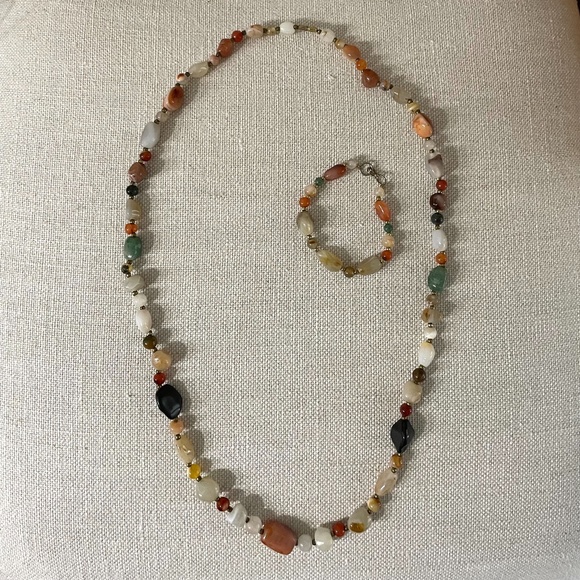 Vintage 1960's Thailand Boho Bead Agate Necklace and Bracelet Set - Picture 1 of 6